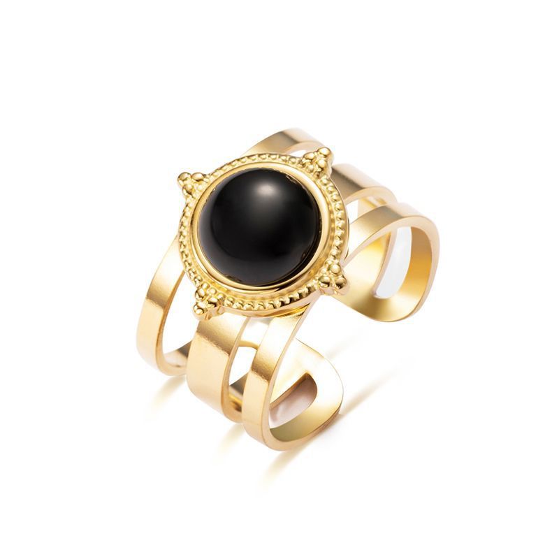 Trendy Four-pointed Star Natural Stone STAINLESS STEEL OPEN RINGS / Bague en acier inoxydable