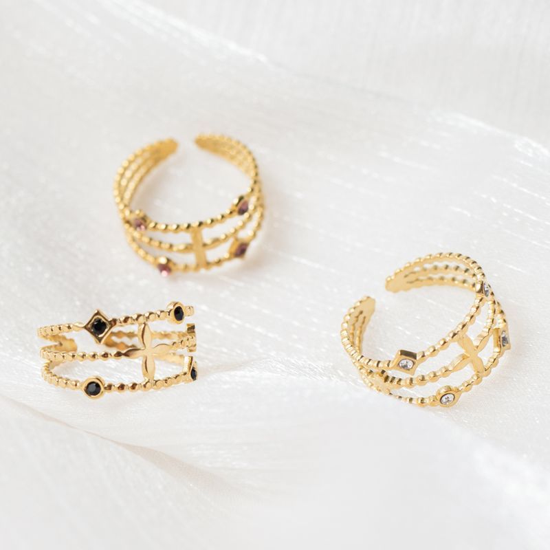 Elegant Three Circles STAINLESS STEEL OPEN RINGS inlayed with Rhinestone / Bague en acier inoxydable