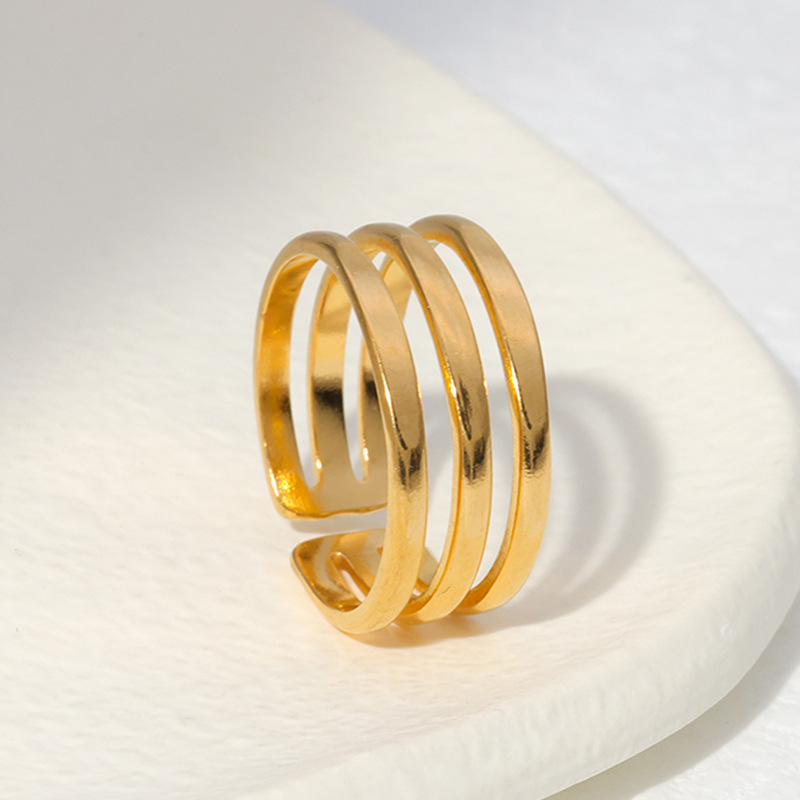 Wholesale 18K Gold 3 Row Stainless Steel Opening Adjustable ring / Bague réglable en acier inoxydable