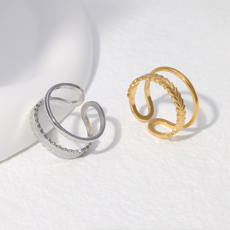 Double Layer Wide Band Wheat Stainless Steel Adjustable Open ring / Bague réglable en acier inoxydable