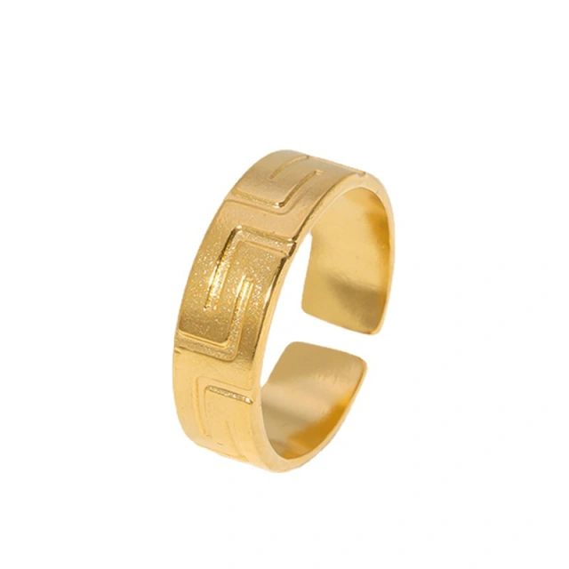 18k Gold Stainless Steel Polished Opening Greek Key Toe Ring / Bague ouverte en acier inoxydable