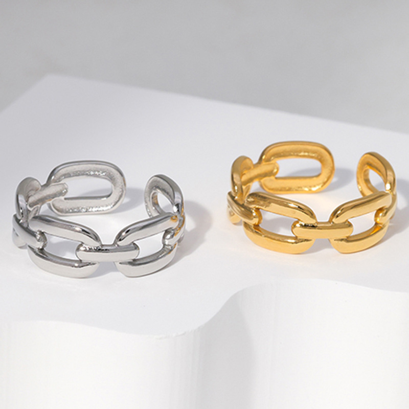 Trendy Stainless Steel Polishing Opening Adjustable Link Chain Ring / Bague ouverte en acier inoxydable