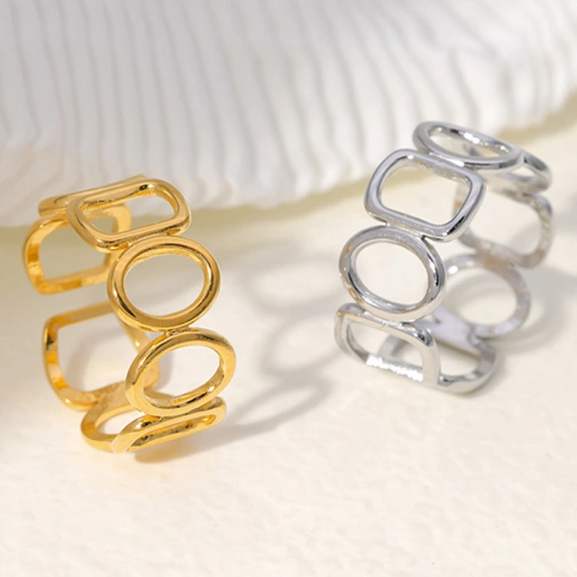 Stainless Steel Geometric Irregular Hollow Out Opening Ring / Bague ouverte en acier inoxydable