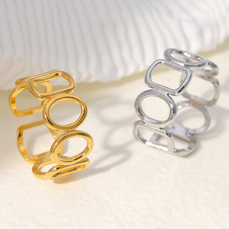 Stainless Steel Geometric Irregular Hollow Out Opening Ring / Bague ouverte en acier inoxydable