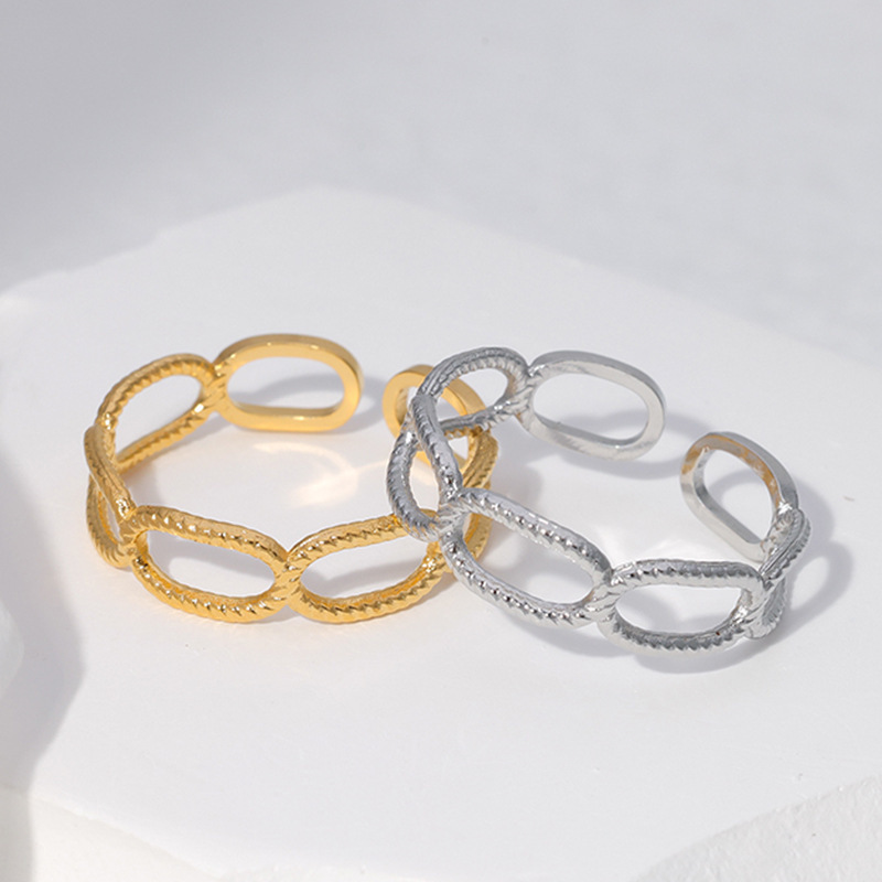 Minimalist Stainless Steel Opening Oval Chain Ring / Bague ouverte en acier inoxydable