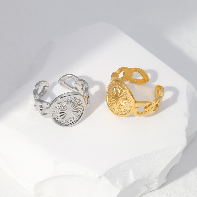 Vintage Chain Hearts Stainless Steel Opening Ring / Bague ouverte en acier inoxydable