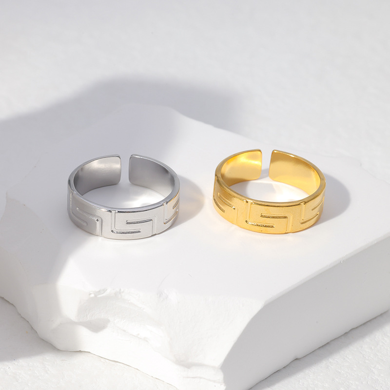 18k Gold Stainless Steel Polished Opening Greek Key Toe Ring / Bague ouverte en acier inoxydable