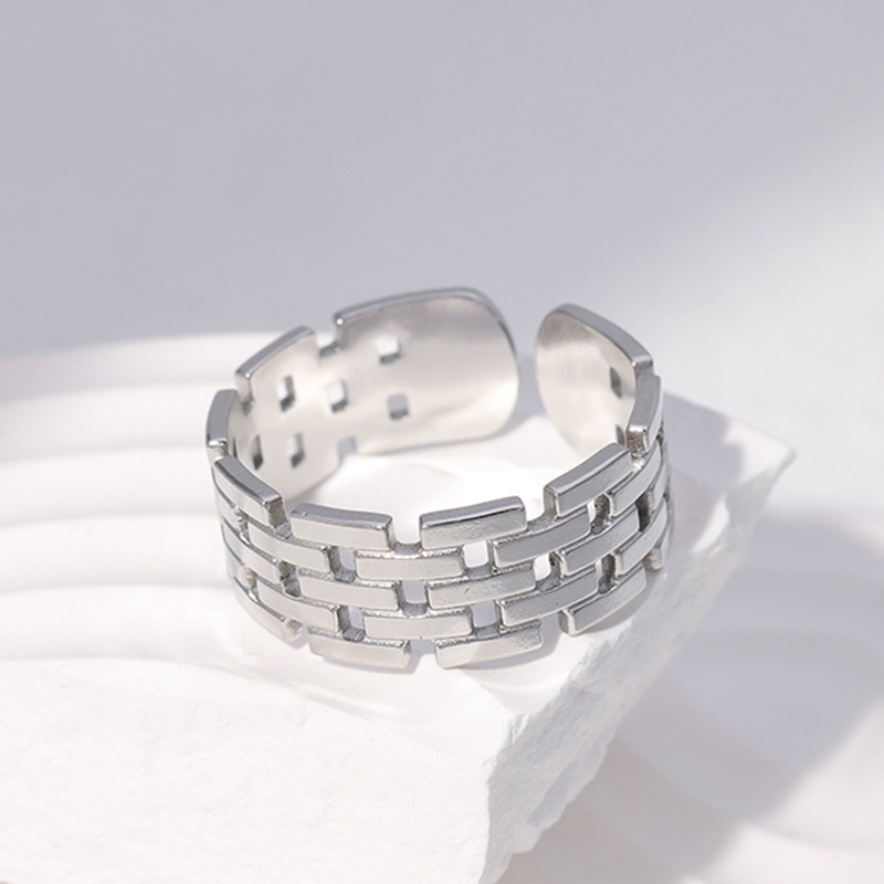 Hollow Cutting Lattice Mesh Shape Stainless Steel Opening Ring / Bague ouverte en acier inoxydable