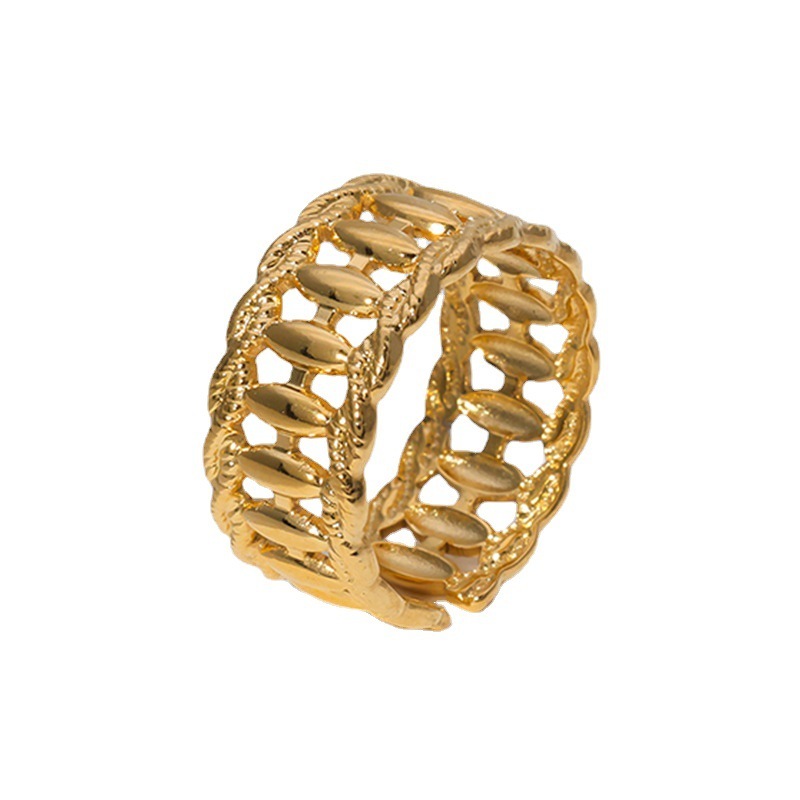 Ornate Stainless Steel Oval Bead Hollow Adjustable Ring / Bague réglable en acier inoxydable