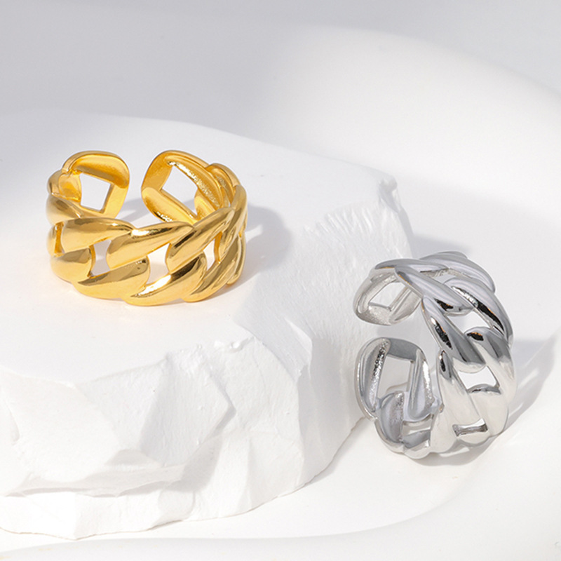 Cuban Chain Link Stainless Steel Adjustable Wide Ring / Bague réglable en acier inoxydable