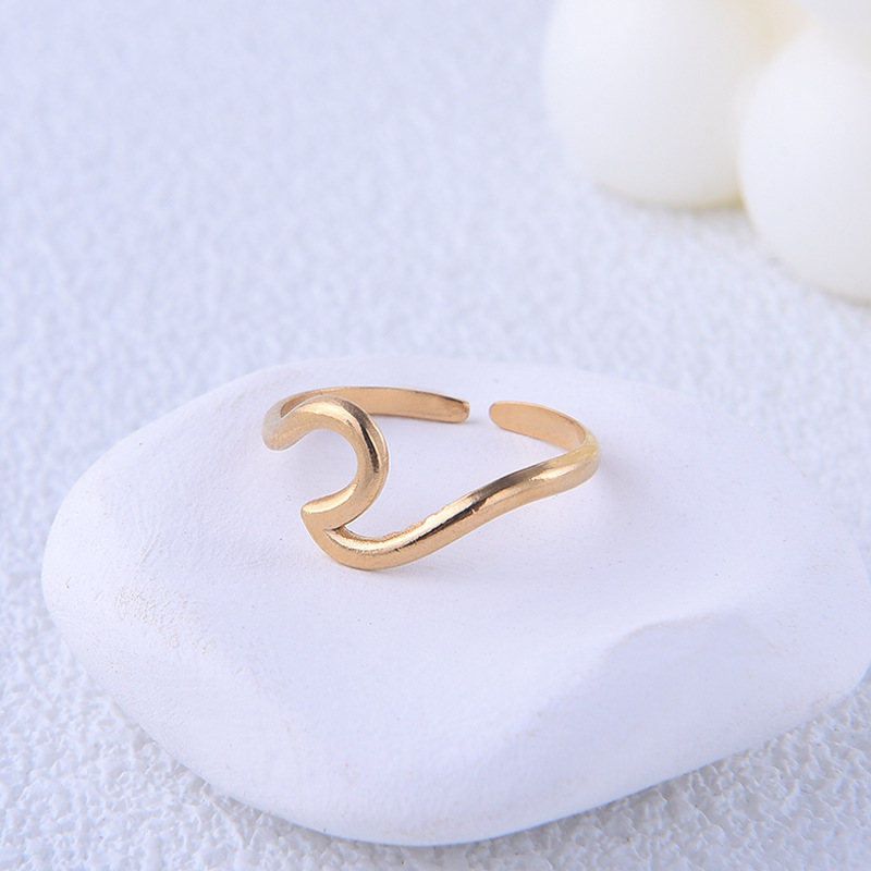 Minimalist Irregular Wave PVD Stainless Steel Opening Ring