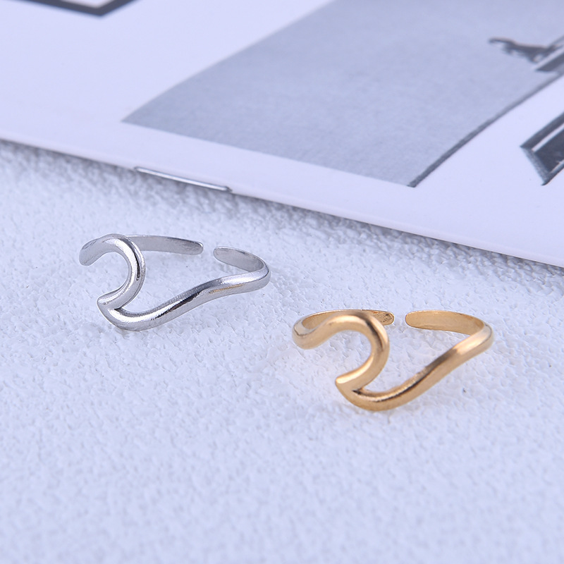 Minimalist Irregular Wave PVD Stainless Steel Opening Ring