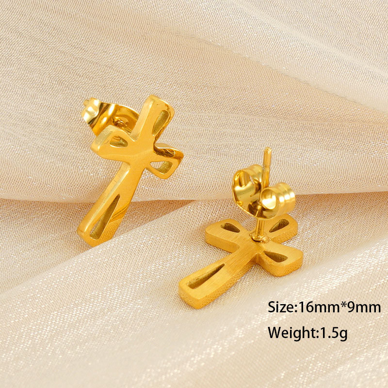 Minimalist Hollow Cross Stainless Steel Stud Earrings
