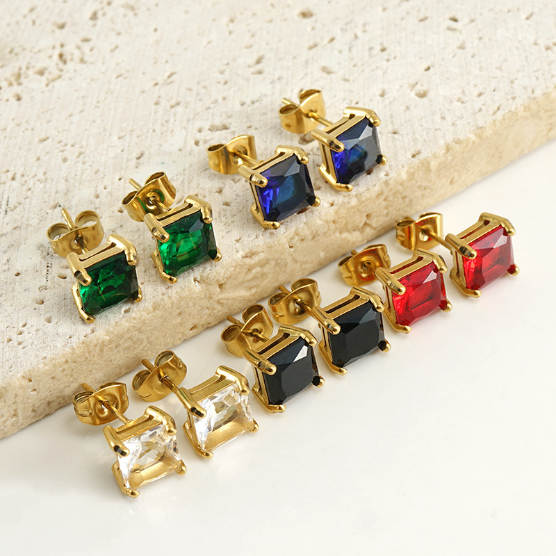 Minimalist Quadrate Zircon Stainless Steel Stud Earrings