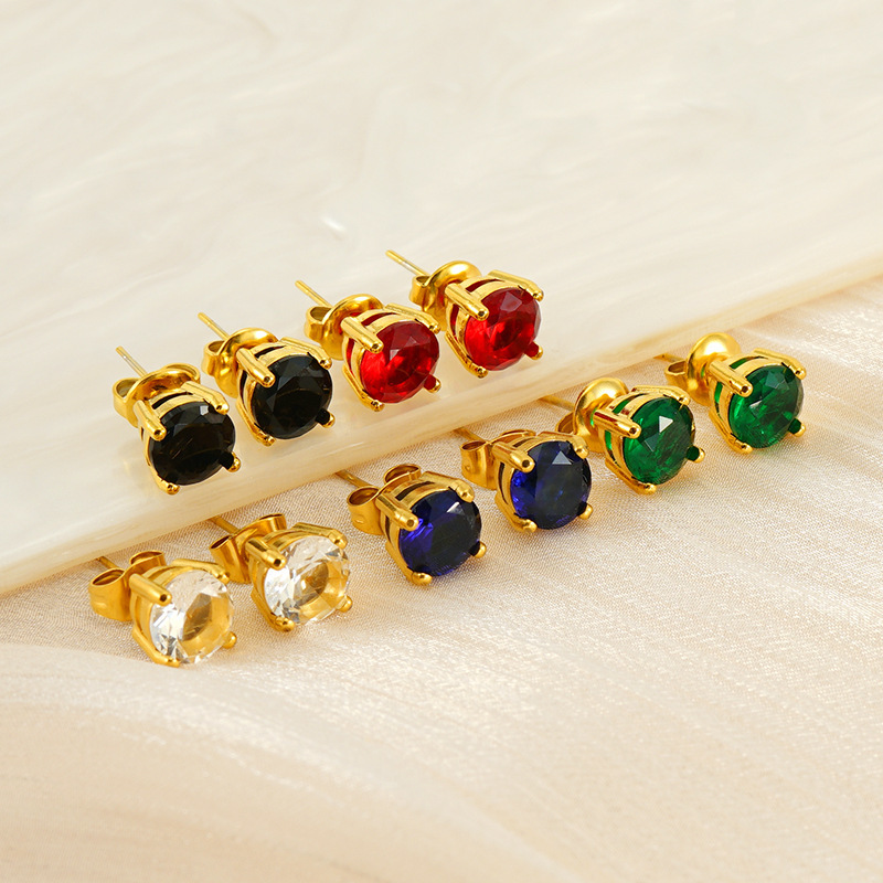 Simple Style Zircon 316L Stainless Steel Stud Earrings