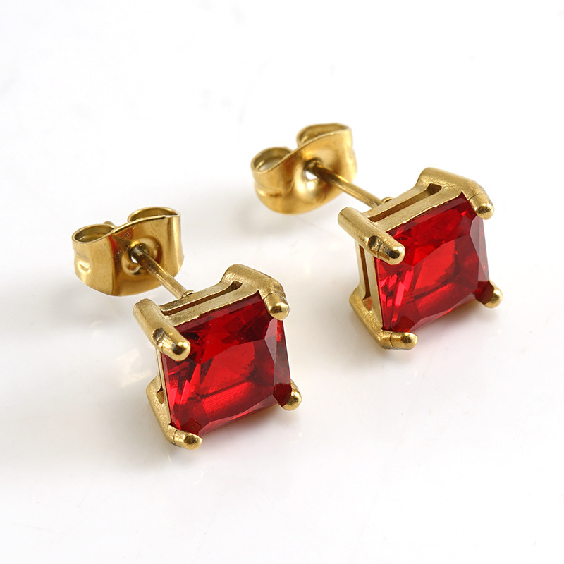 Minimalist Quadrate Zircon Stainless Steel Stud Earrings