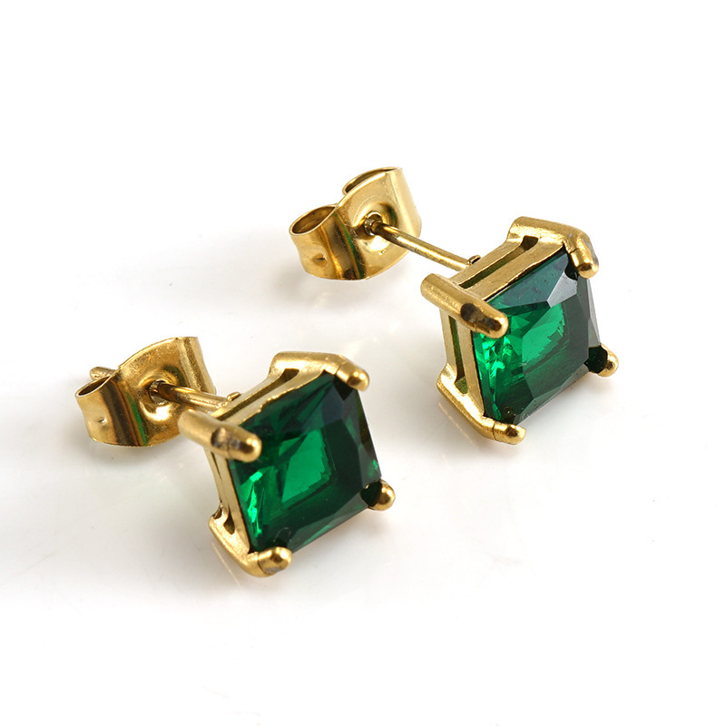 Minimalist Quadrate Zircon Stainless Steel Stud Earrings