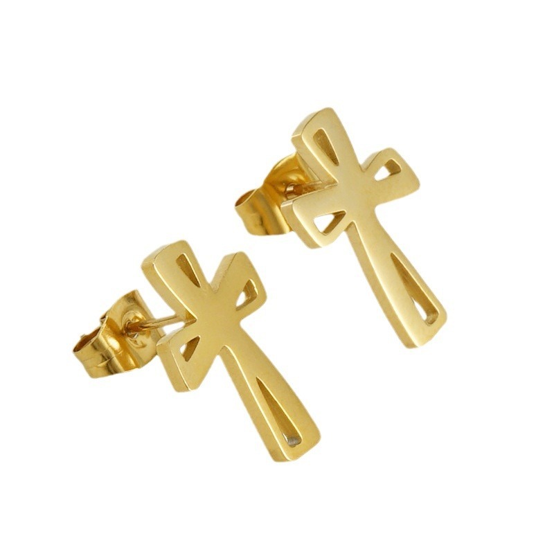 Minimalist Hollow Cross Stainless Steel Stud Earrings