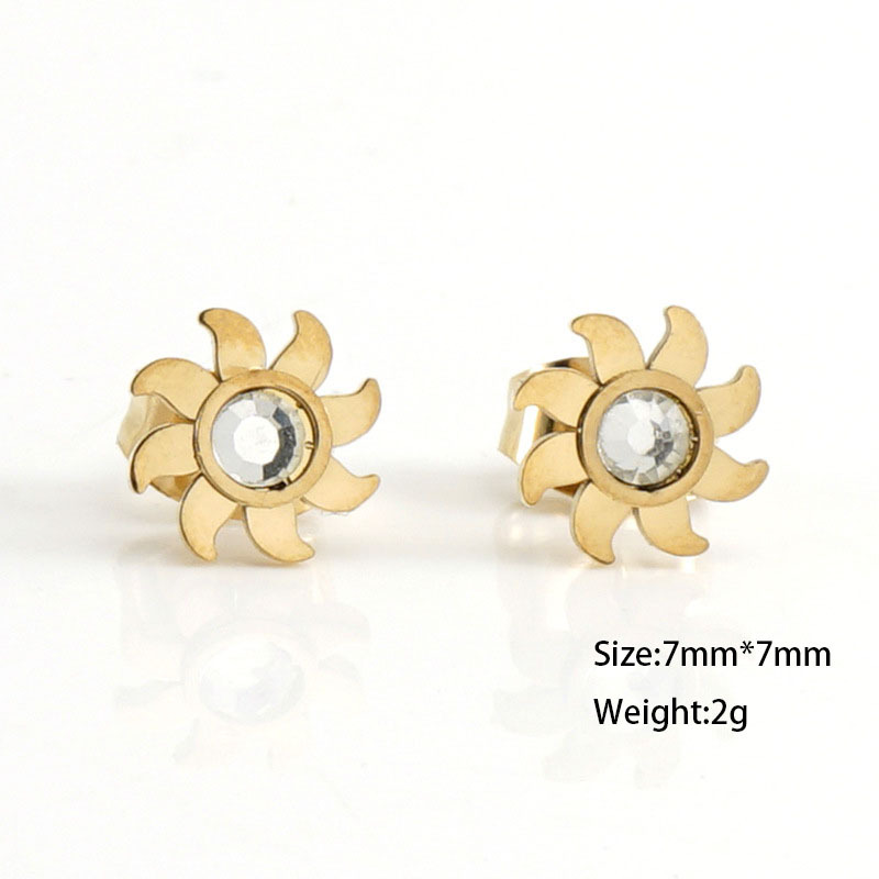 Sunflower Inlay Rhinestone Stainless Steel Stud Earrings