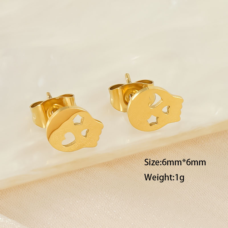 Punk PVD Coated Stainless Steel Skull Heads Stud Earrings