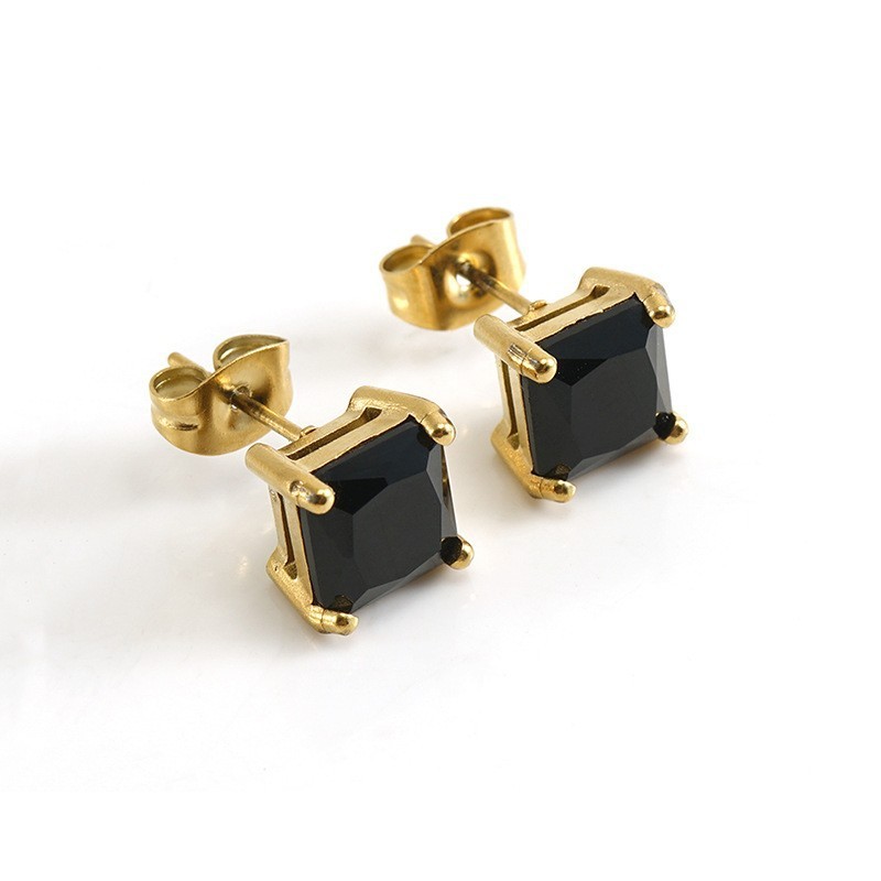 Minimalist Quadrate Zircon Stainless Steel Stud Earrings