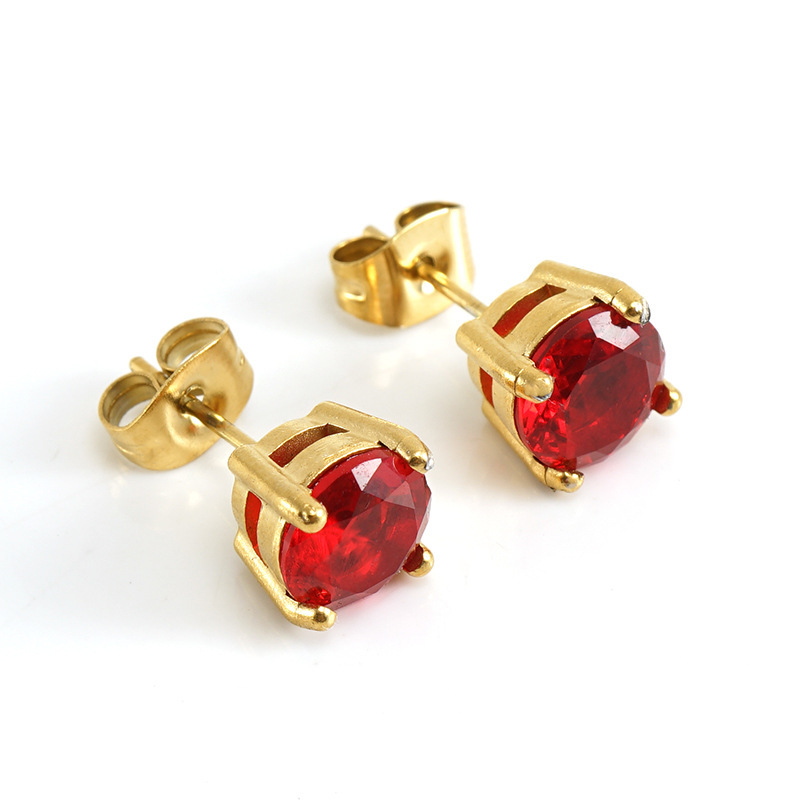 Simple Style Zircon 316L Stainless Steel Stud Earrings