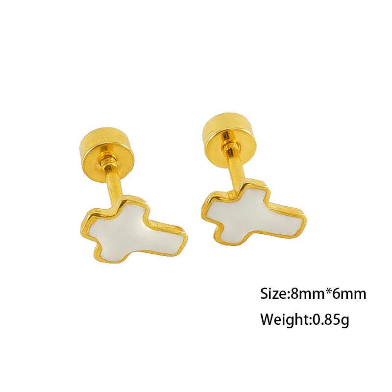 Simple Cross Stainless Steel Stud Earrings with Enamel
