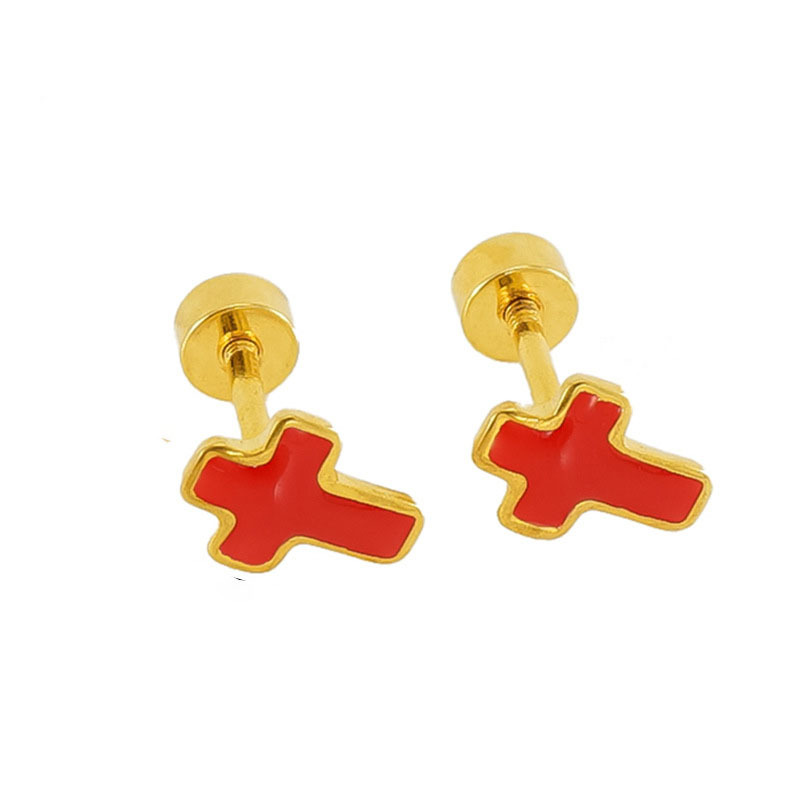 Simple Cross Stainless Steel Stud Earrings with Enamel