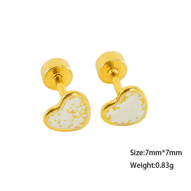 Lovely Polka Dot Cordate Stainless Steel Colors Enamel Stud Earrings