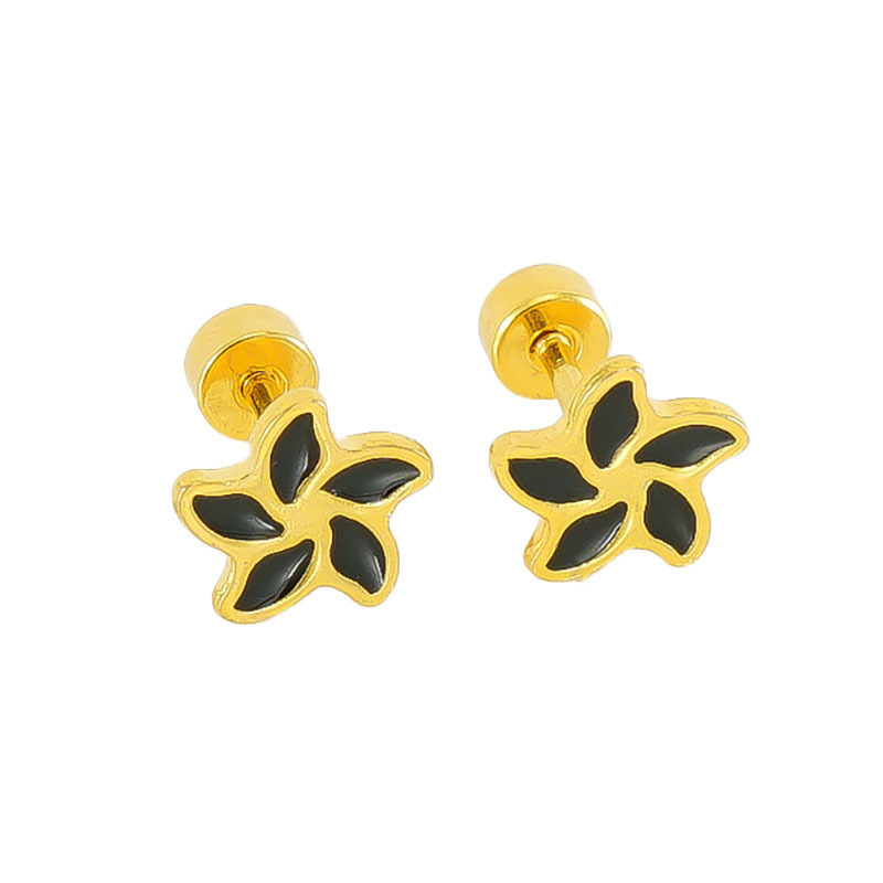 Windmill Flower Colors Enamel Stainless Steel Stud Earrings