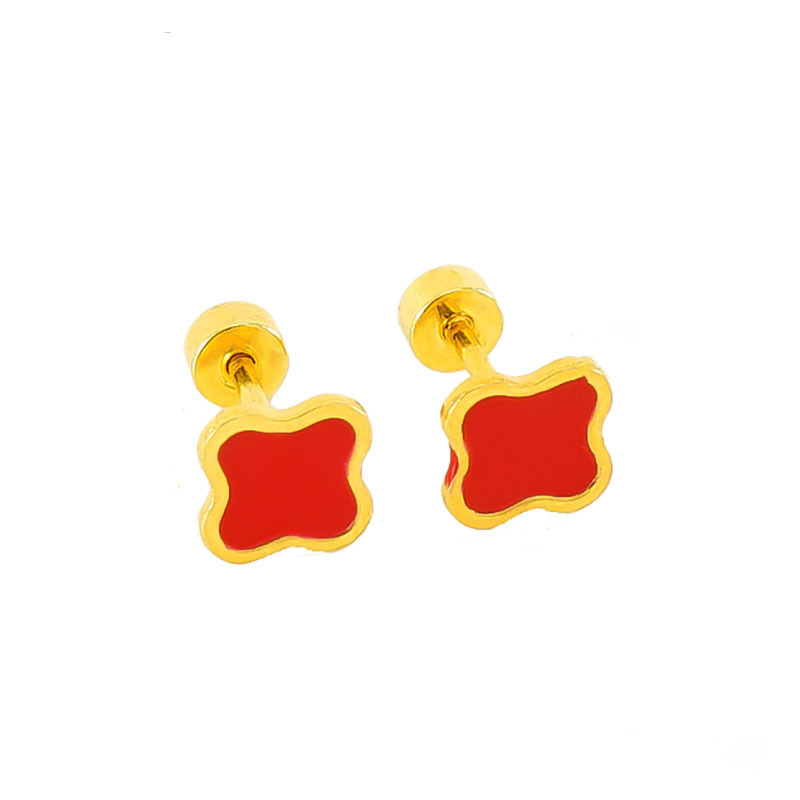 Lovely Enamel Clover Stainless Steel Stud Earrings