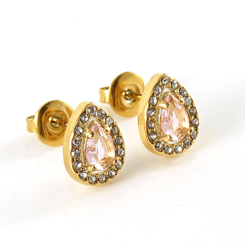 Elegant Drop Halo Stainless Steel Stud Earrings