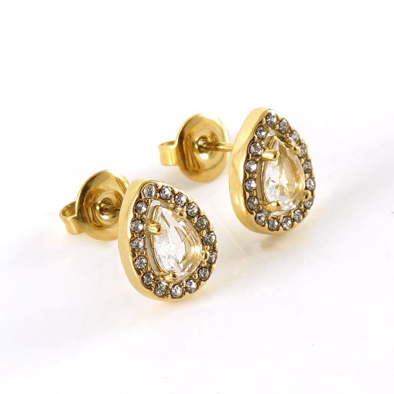 Elegant Drop Halo Stainless Steel Stud Earrings