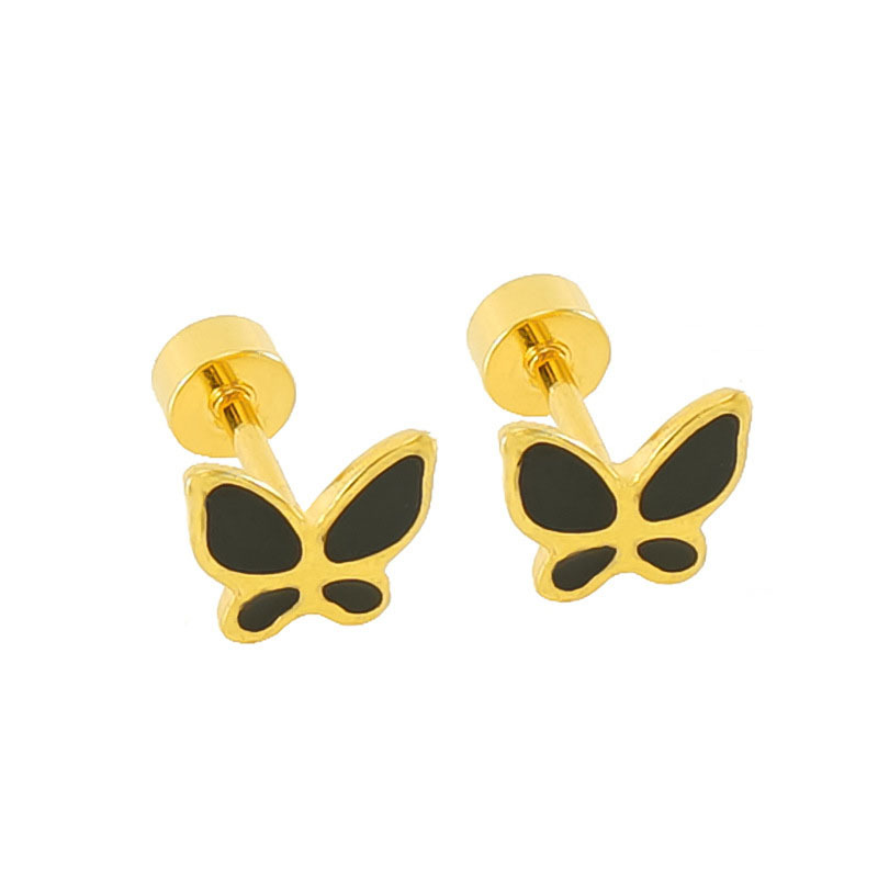 Minimalist Butterfly Shape Enamel Stainless Steel Stud Earrings