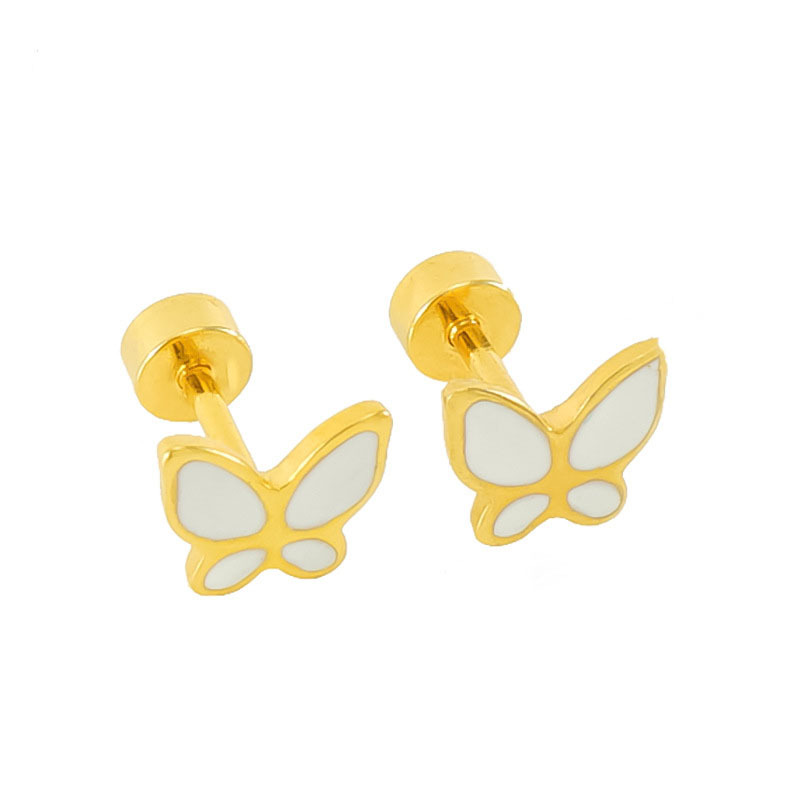 Minimalist Butterfly Shape Enamel Stainless Steel Stud Earrings