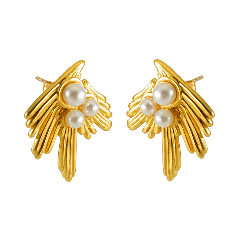 Fashion PVD Coated Stainless Steel Wings Stud Earrings