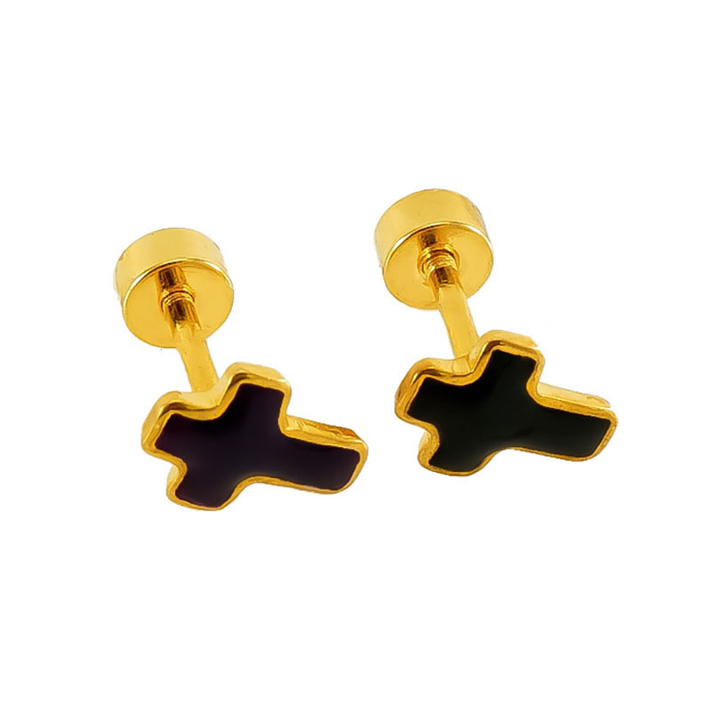 Simple Cross Stainless Steel Stud Earrings with Enamel