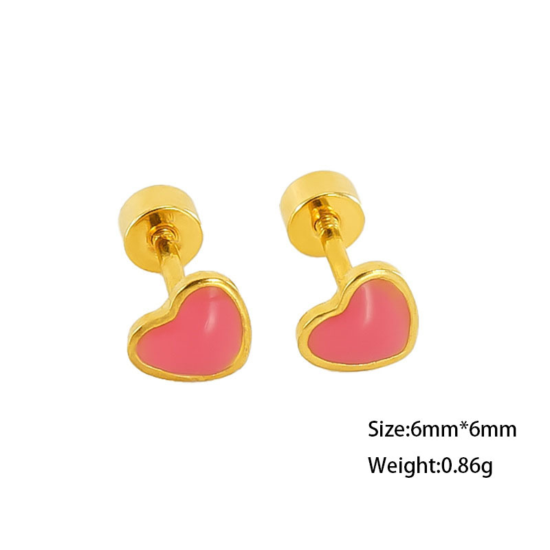 Delicate Heart Enamel 316L Stainless Steel Stud Earrings