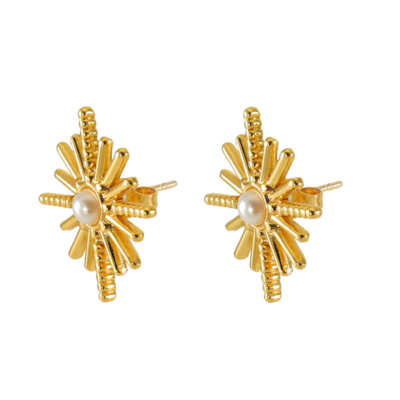 Frence Style Sunray Stainless Steel Stud Earrings Inlay with pearl