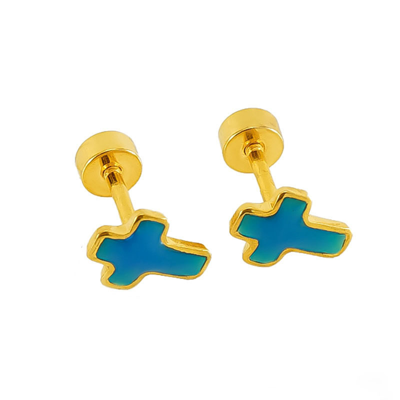 Simple Cross Stainless Steel Stud Earrings with Enamel