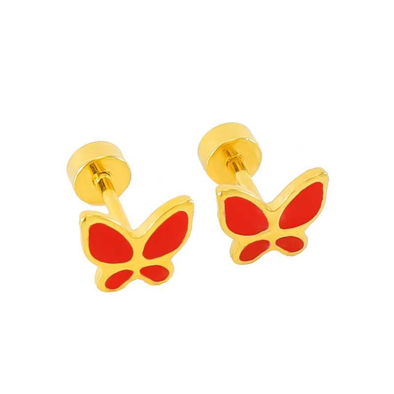 Minimalist Butterfly Shape Enamel Stainless Steel Stud Earrings