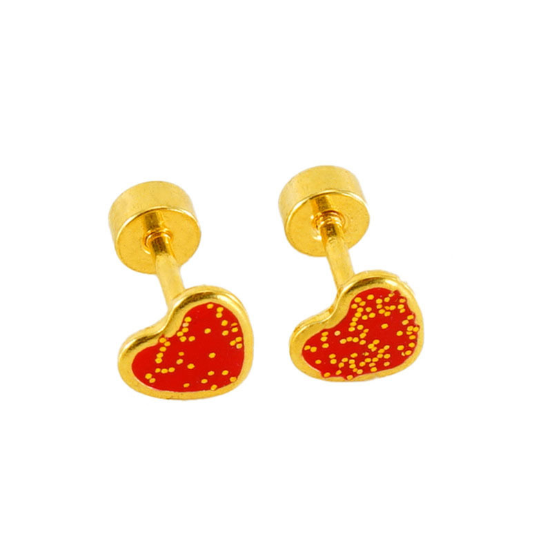 Lovely Polka Dot Cordate Stainless Steel Colors Enamel Stud Earrings
