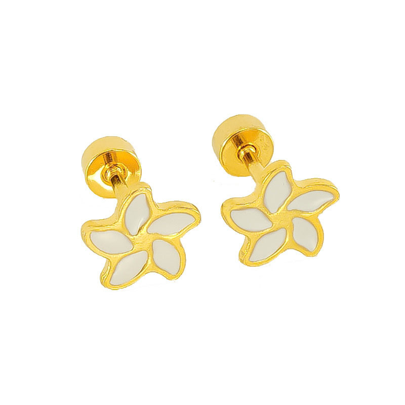 Windmill Flower Colors Enamel Stainless Steel Stud Earrings