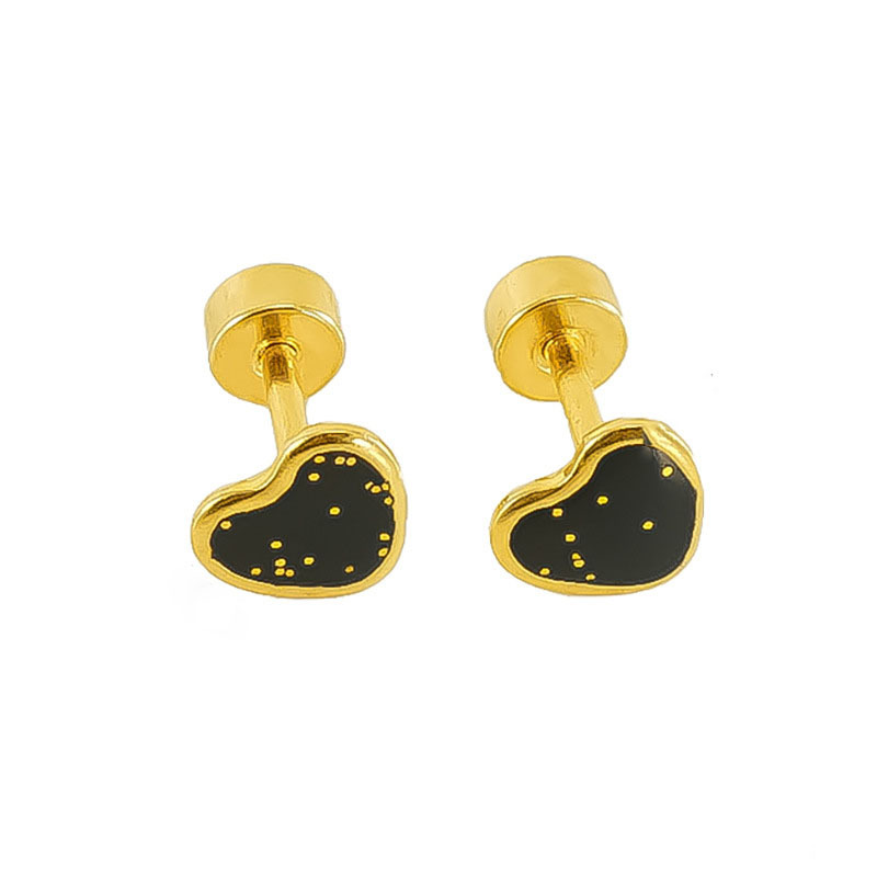 Lovely Polka Dot Cordate Stainless Steel Colors Enamel Stud Earrings