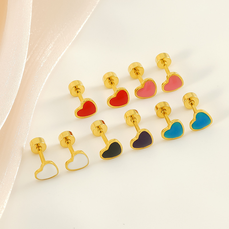 Delicate Heart Enamel 316L Stainless Steel Stud Earrings