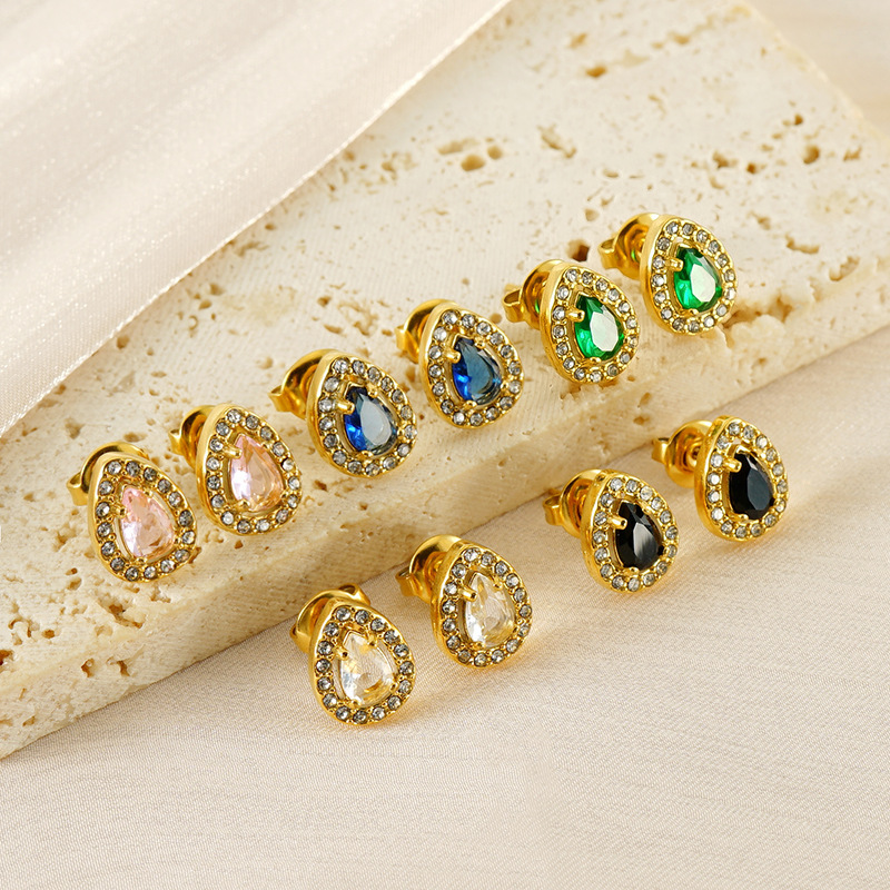 Elegant Drop Halo Stainless Steel Stud Earrings