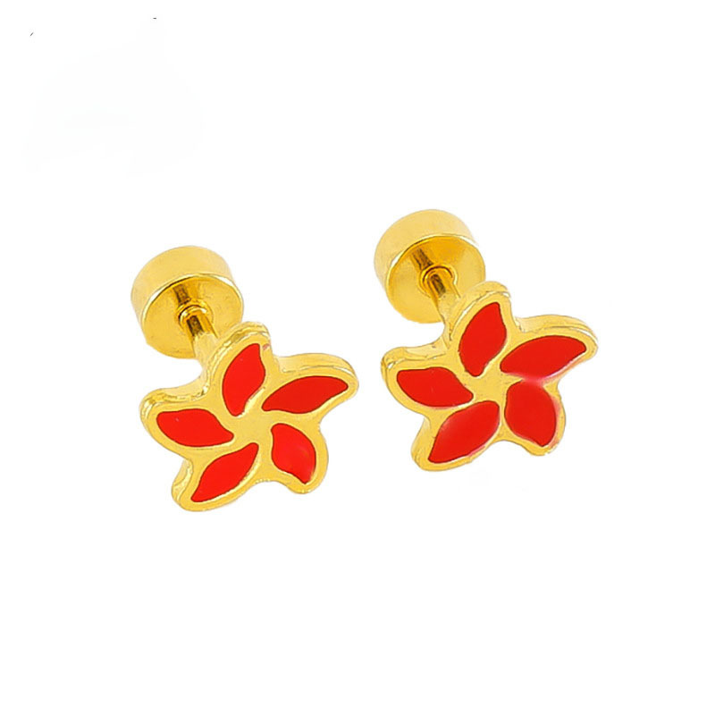 Windmill Flower Colors Enamel Stainless Steel Stud Earrings