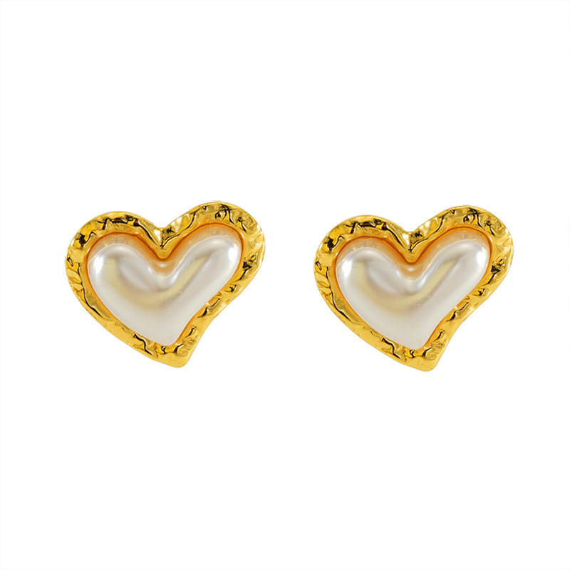 Dreamy Heart Shaped Pearl Stainless Steel Stud Earrings