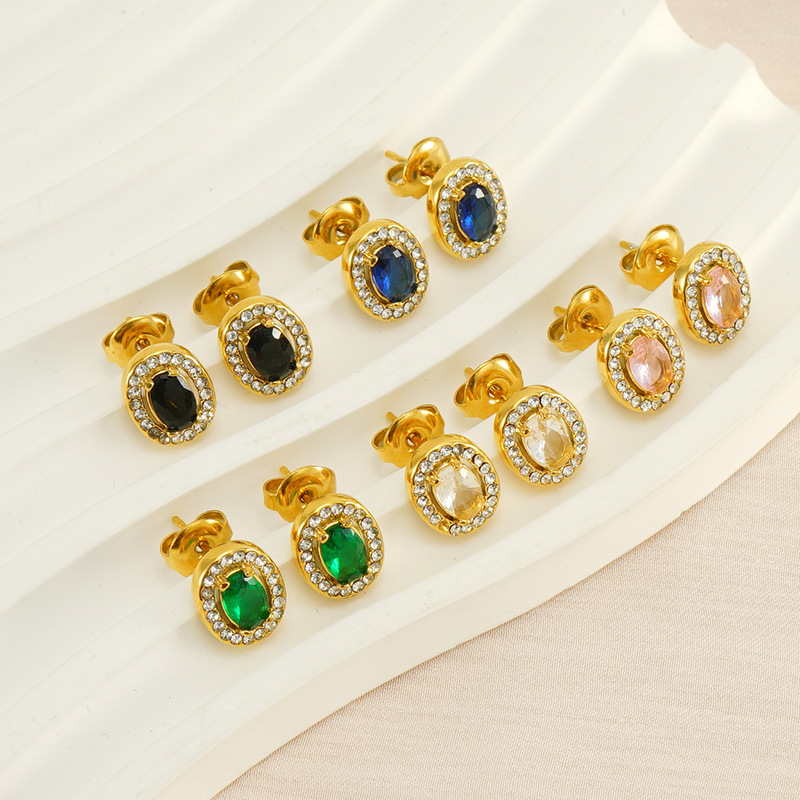 18K Gold 316L Stainless Steel Colors Zircon Stud Earrings