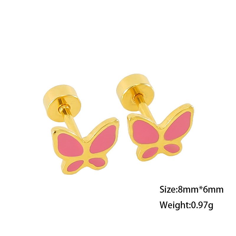 Minimalist Butterfly Shape Enamel Stainless Steel Stud Earrings